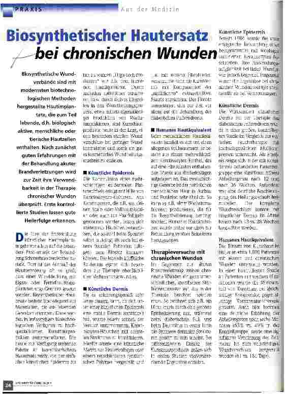Vorschauseite 1: Biosynthetischer Hautersatz bei chronischen Wunden