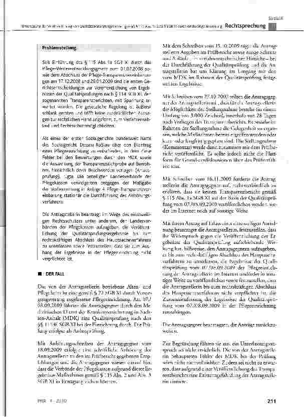 Vorschauseite 2: Untersagung der Veröffentlichung von Qualitätsprüfungsergebnissen gemäß § 115 Abs. 1a Satz 1 SGB XI durch einstweilige Anordnung