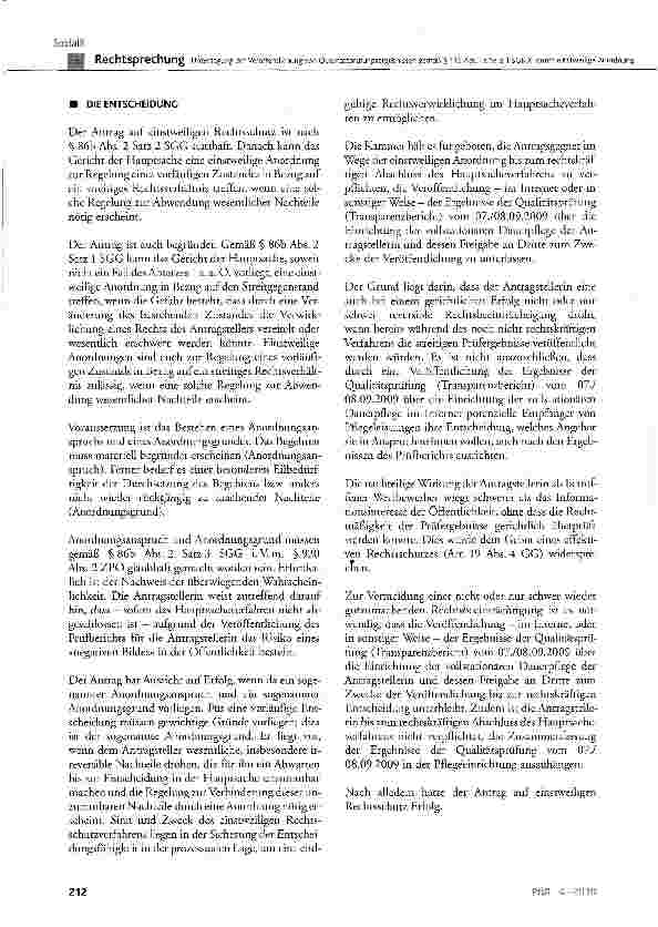 Vorschauseite 3: Untersagung der Veröffentlichung von Qualitätsprüfungsergebnissen gemäß § 115 Abs. 1a Satz 1 SGB XI durch einstweilige Anordnung