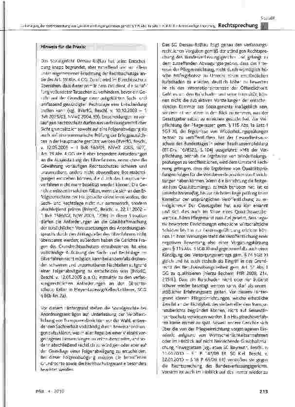 Vorschauseite 4: Untersagung der Veröffentlichung von Qualitätsprüfungsergebnissen gemäß § 115 Abs. 1a Satz 1 SGB XI durch einstweilige Anordnung