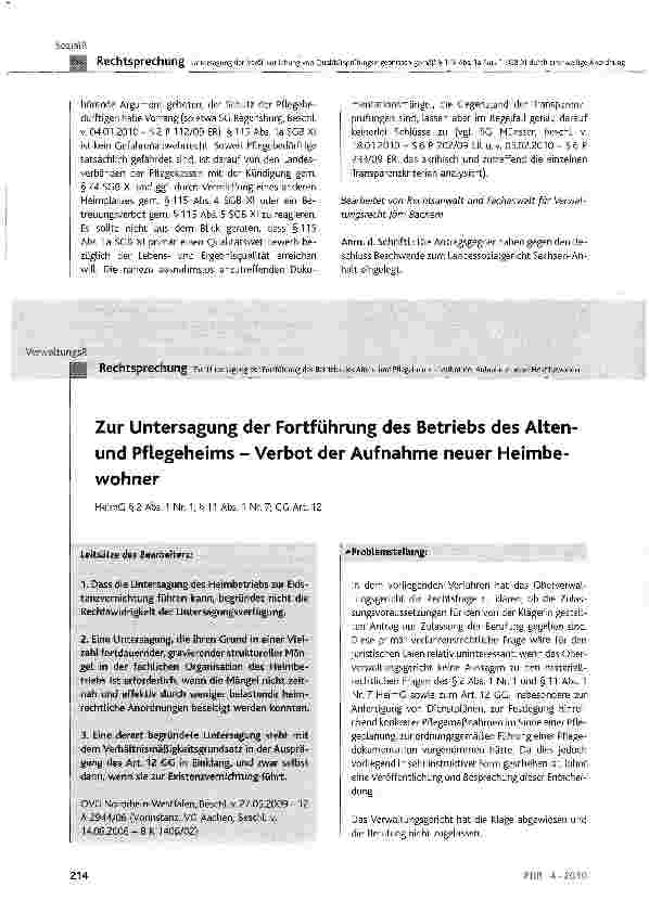 Vorschauseite 5: Untersagung der Veröffentlichung von Qualitätsprüfungsergebnissen gemäß § 115 Abs. 1a Satz 1 SGB XI durch einstweilige Anordnung