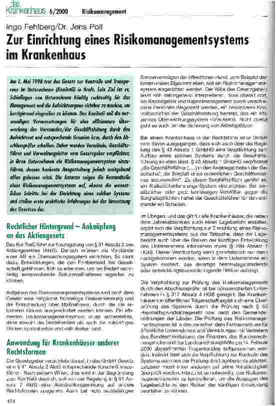 Vorschauseite 1: Zur Einrichtung eines Risikomanagementsystems im Krankenhaus