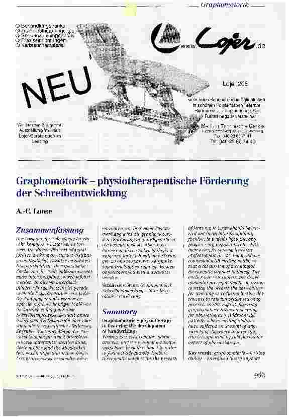 Vorschauseite 1: Graphomotorik - physiotherapeutische Förderung der Schreibentwicklung