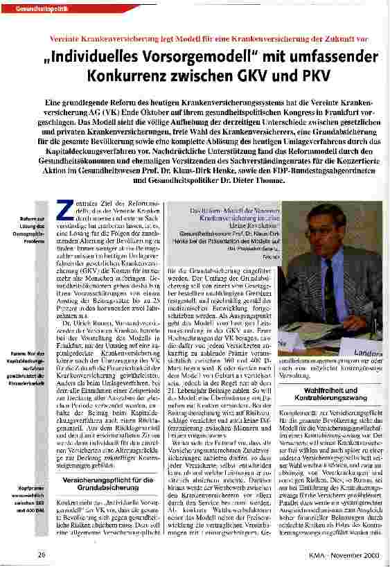 Vorschauseite 1: Individuelles Vorsorgemodell mit umfassender Konkurrenz zwischen GKV und PKV