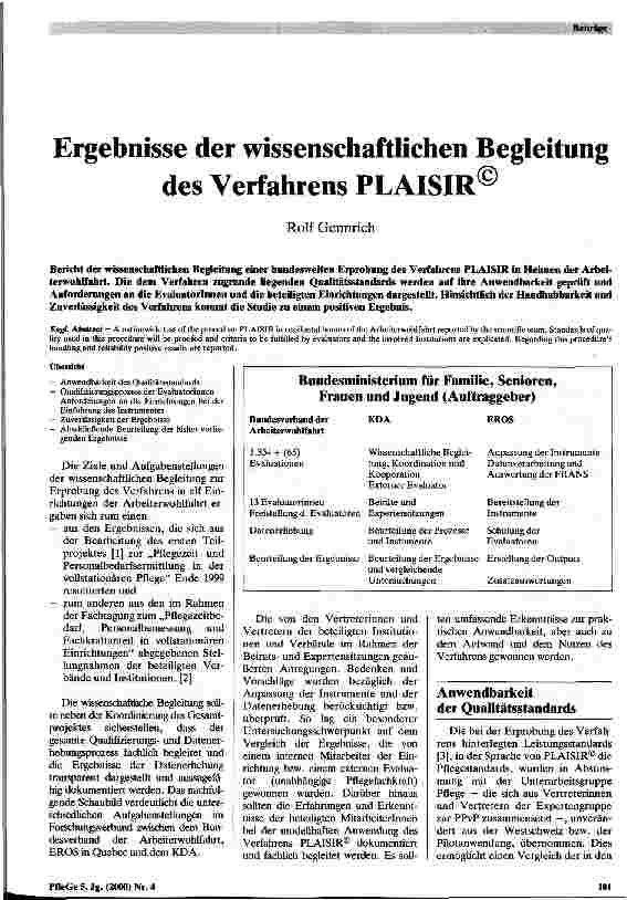 Vorschauseite 1: Ergebnisse der wissenschaftlichen Begleitung des Verfahrens PLAISIR