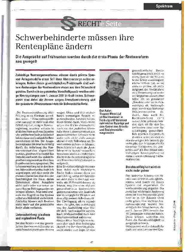 Vorschauseite 1: Schwerbehinderte müssen ihre Rentenpläne ändern