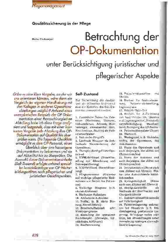 Vorschauseite 1: Betrachtung der OP-Dokumentation unter Berücksichtigung juristischer und pflegerischer Aspekte
