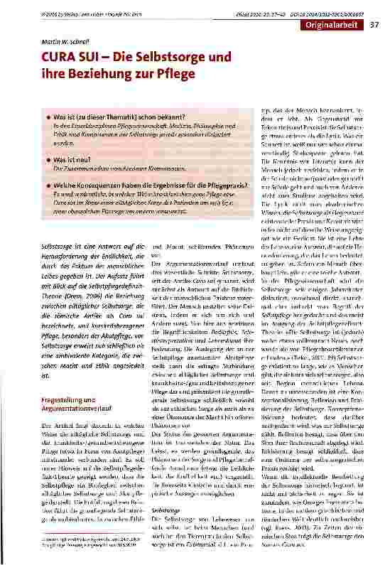 Vorschauseite 1: CURA SUI - Die Selbstsorge und ihre Beziehung zur Pflege