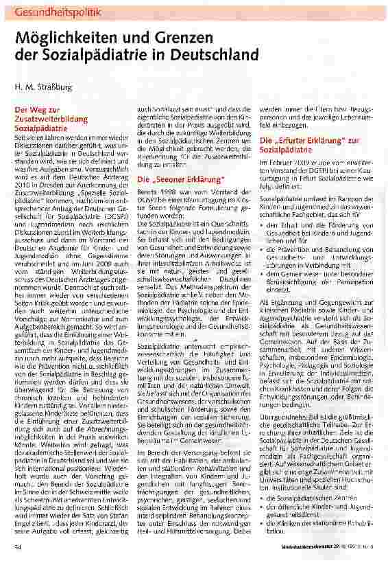 Vorschauseite 1: Möglichkeiten und Grenzen der Sozialpädiatrie in Deutschland