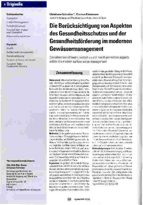 Vorschauseite 1: Die Berücksichtigung von Aspekten des Gesundheitsschutzes und der Gesundheitsförderung im modernen Gewässermanagement