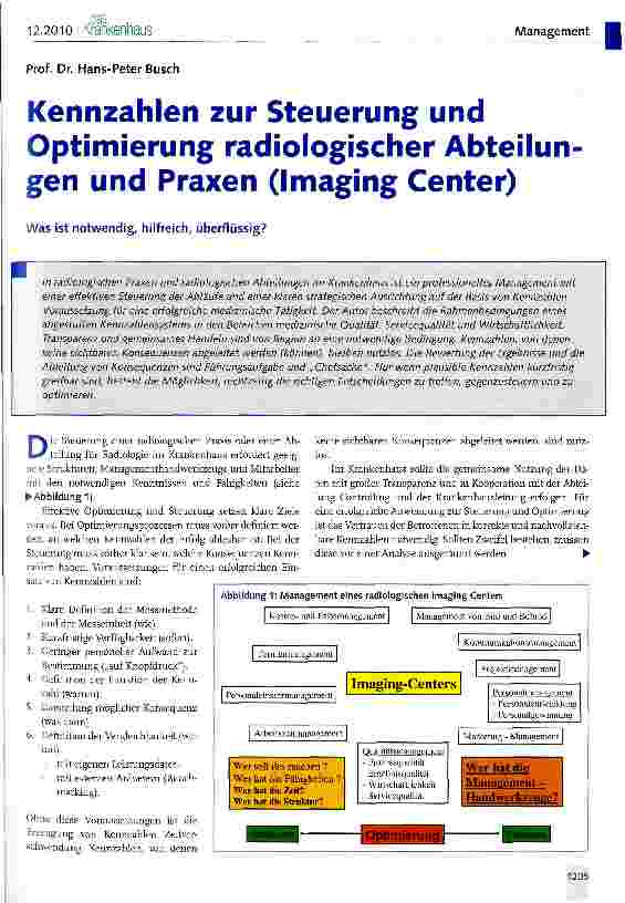 Vorschauseite 1: Kennzahlen zur Steuerung und Optimierung radiologischer Abteilun gen und Praxen (Imaging Center)