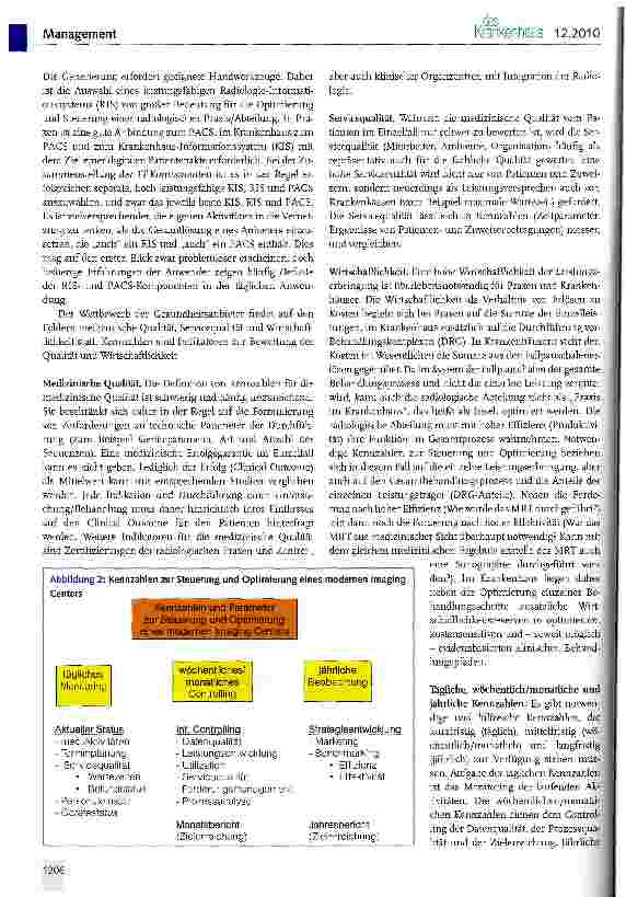 Vorschauseite 2: Kennzahlen zur Steuerung und Optimierung radiologischer Abteilun gen und Praxen (Imaging Center)