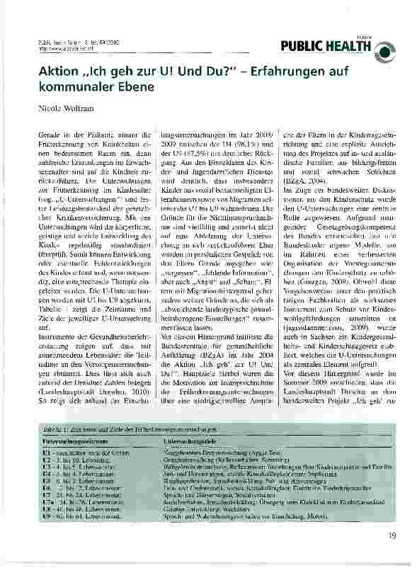 Vorschauseite 1: Aktion „Ich geh zur U! Und Du? - Erfahrungen auf kommunaler Ebene