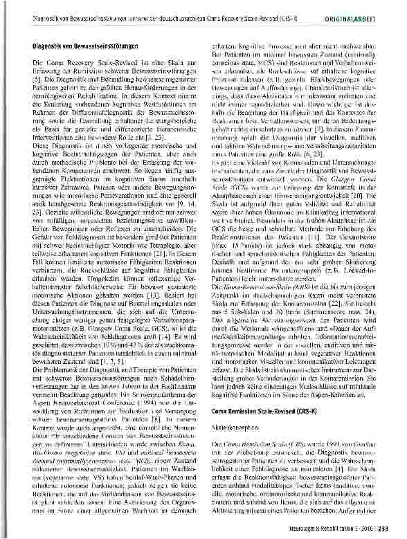 Vorschauseite 2: Diagnostik von Bewusstseinsstörungen anhand der deutschsprachigen Coma RecoveryScale-Revised (CRS-R)
