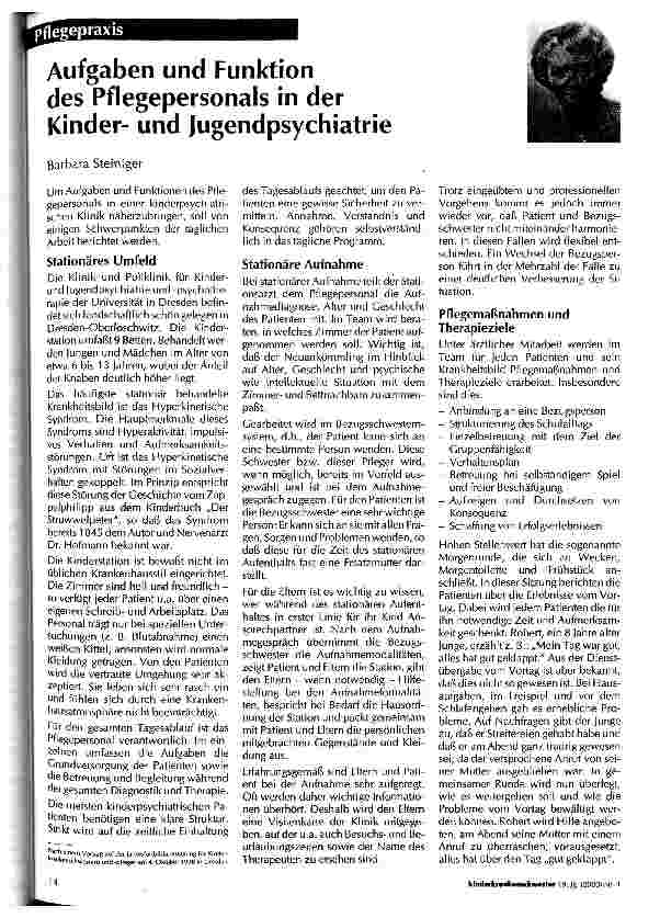 Vorschauseite 1: Aufgaben und Funktion des Pflegepersonals in der Kinderund Jugendpsychiatrie