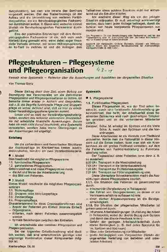 Vorschauseite 1: Pflegestrukturen - Pflegesysteme und Pflegeorganisation