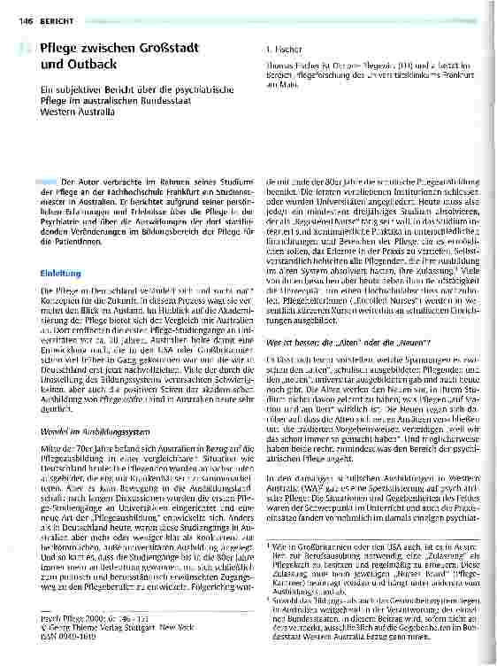 Vorschauseite 1: Pflege zwischen Großstadt und Outback Bericht über die psychiatrische Pflege im australischen Bundesstaat Western Australia