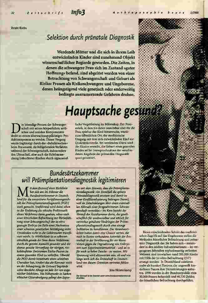 Vorschauseite 1: Hauptsache gesund? Selektion durch pränatale Diagnostik