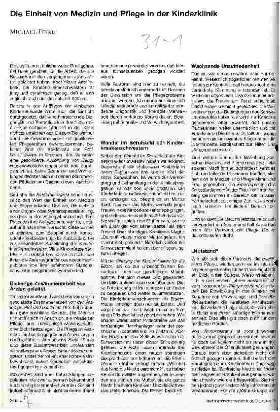 Vorschauseite 1: Die Einheit von Medizin und Pflege in der Kinderklinik