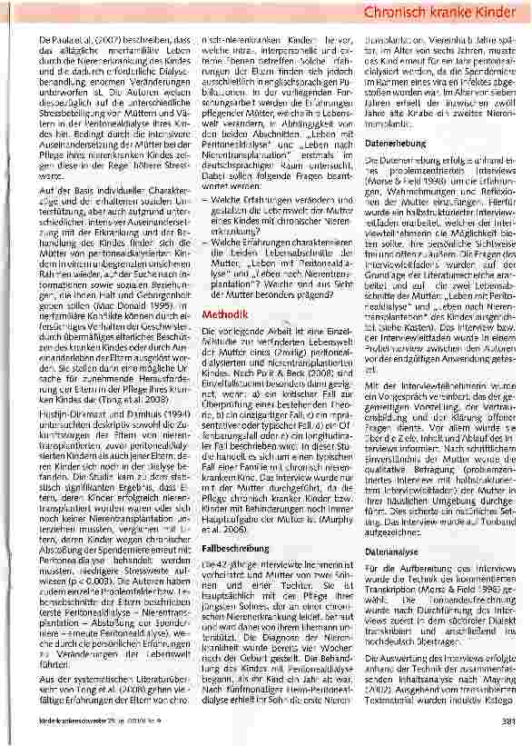 Vorschauseite 2: Die veränderte Lebenswelt pflegender Mütter von Kindern mit chronischer NierenerkrankungEine Einzelfallanalyse