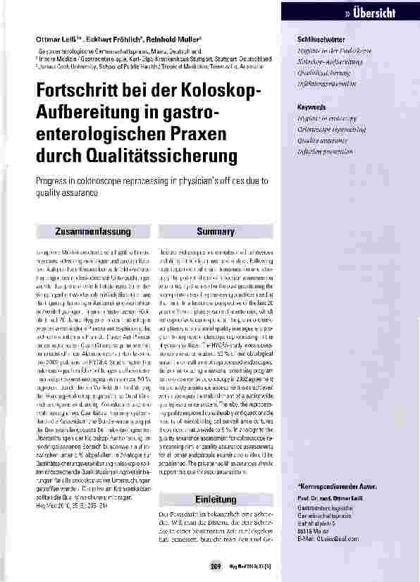 Vorschauseite 1: Fortschritt bei der Koloskop-Aufbereitung in gastroenterologischen Praxen durch Qualitätssicherung