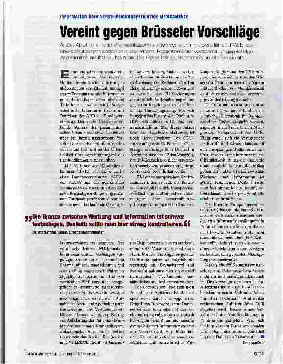 Vorschauseite 1: Vereint gegen Brüsseler Vorschläge