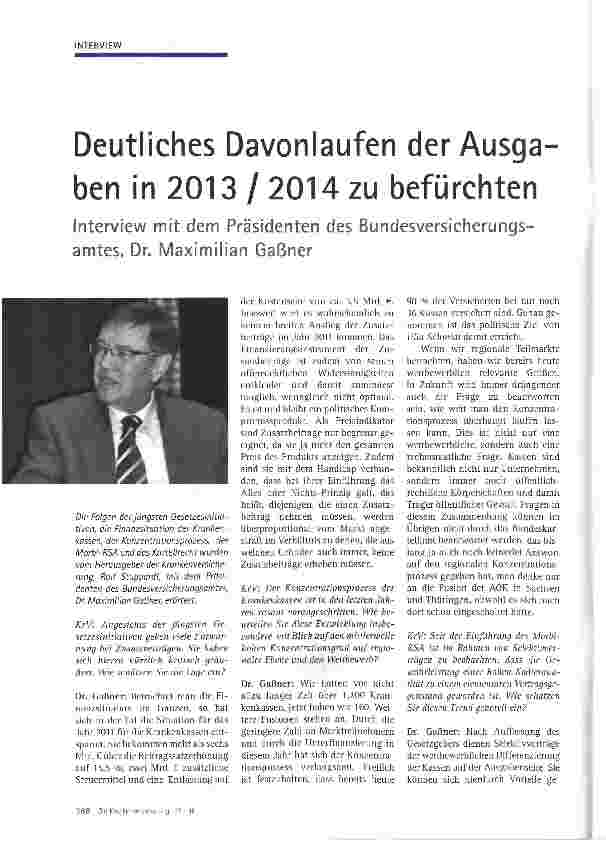Vorschauseite 1: Deutliches Davonlaufen der Ausgaben in 2013 / 2014 zu befürchten