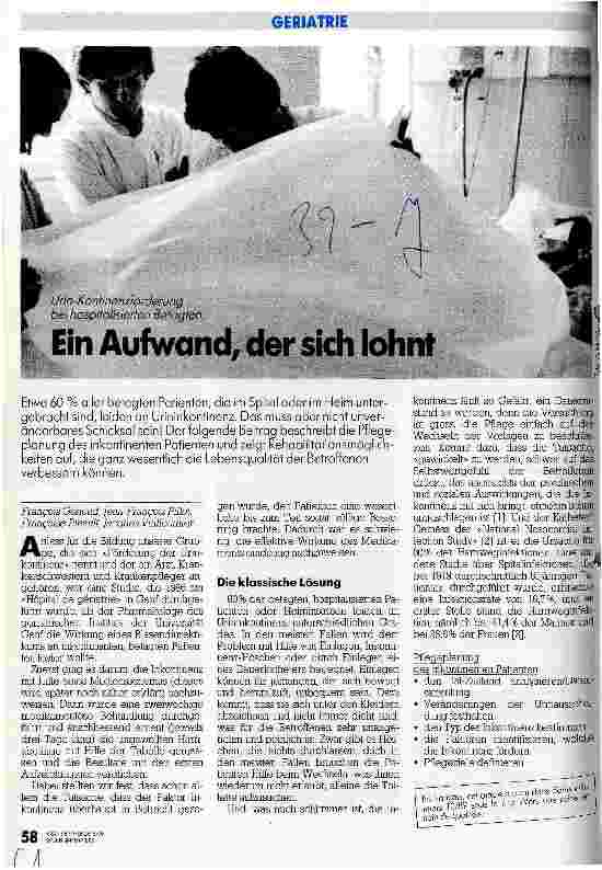 Vorschauseite 1: Ein Aufwand, der sich lohnt Urin-Kontinenzförderung bei hospitalisierten Betagten