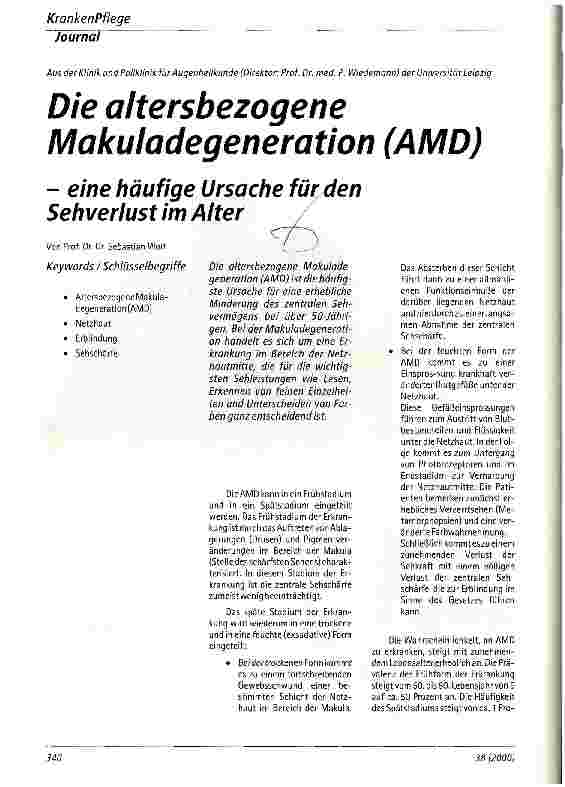 Vorschauseite 1: Die altersbezogene Makuladegeneration (AMD) - eine häufige Ursache für den Sehverlust im Alter