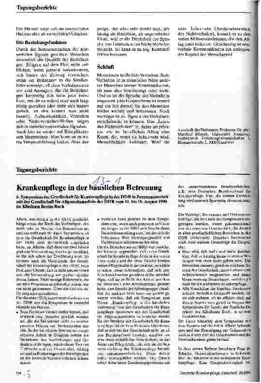 Vorschauseite 1: Krankenpflege in der häuslichen Betreuung - 6. Symposium der Gesellschaft für Krankenpflege in der DDR, 14. -16. August 1990