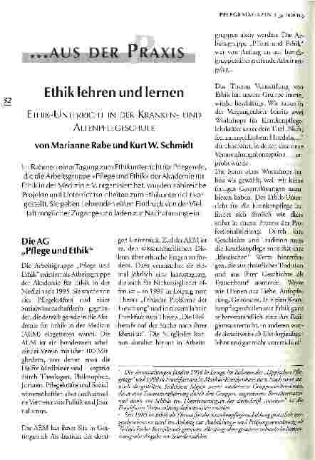 Vorschauseite 1: Ethik lehren und lernen Ethik-Unterricht in der Krankenund Altenpflegeschule