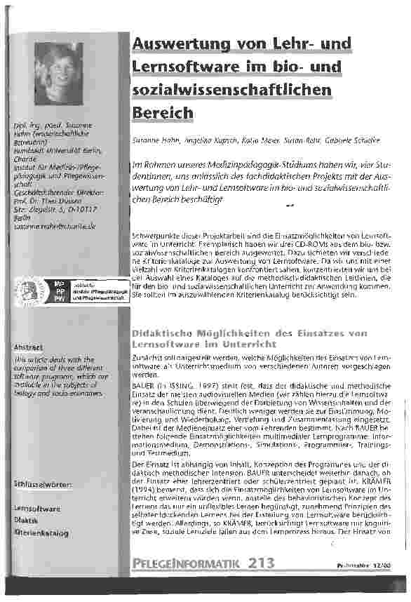 Vorschauseite 1: Auswertung von Lehrund Lernsoftware im biound sozialwissenschaftlichen Bereich