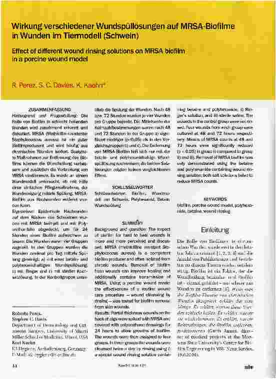 Vorschauseite 1: Wirkung verschiedener Wundspüllösungen auf MRSA-Biofilme in Wunden im Tiermodell (Schwein)