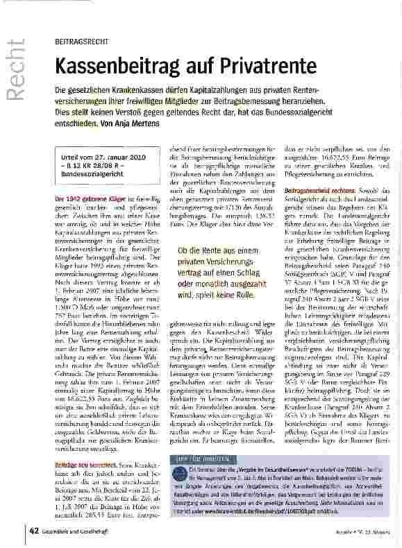 Vorschauseite 1: Kassenbeitrag auf Privatrente