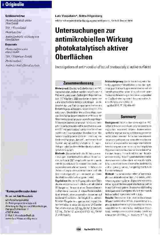 Vorschauseite 1: Untersuchungen zur antimikrobiellen Wirkung photokatalytisch aktiver Oberflächen