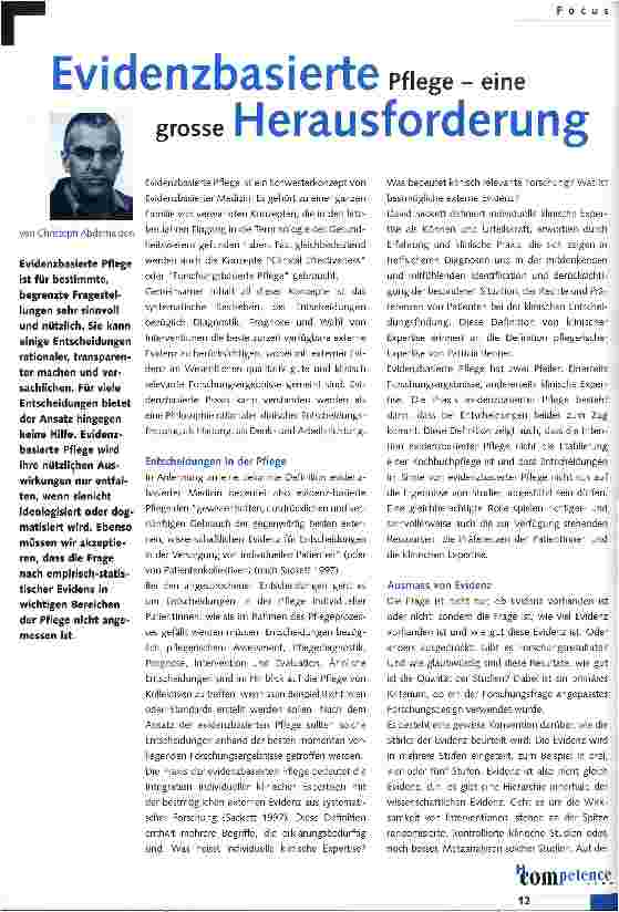 Vorschauseite 1: Evidenzbasierte Pflege - eine grosse Herausforderung