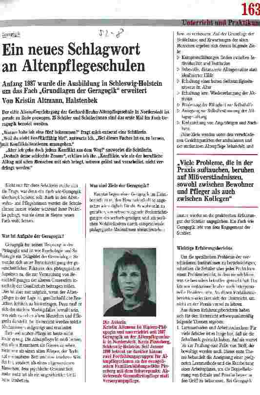 Vorschauseite 1: Ein neues Schlagwort an Altenpflegeschulen Ausbildung um das Fach Grundlagen der Geragogik erweitert