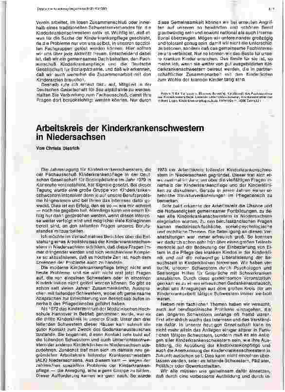 Vorschauseite 1: Berufspolitik der Kinderkrankenschwestern Arbeitskreis der Kinderkrankenschwestern in Niedersachsen