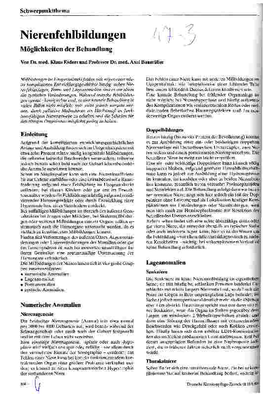 Vorschauseite 1: Nierenfehlbildungen Möglichkeiten der Behandlung