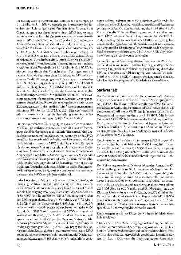 Vorschauseite 2: Keine Übertragbarkeit von Arztstellen von MVZ zu MVZ