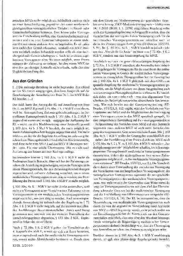 Vorschauseite 3: Keine Übertragbarkeit von Arztstellen von MVZ zu MVZ