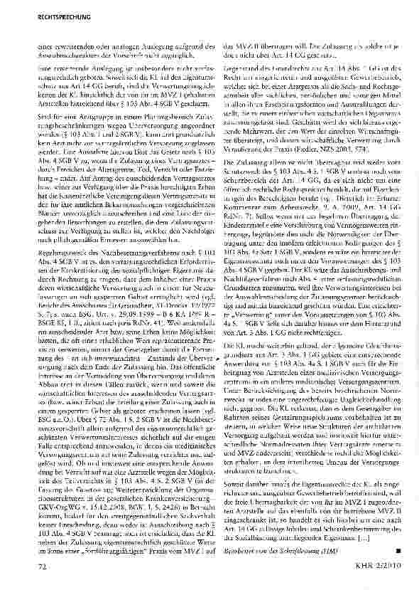 Vorschauseite 4: Keine Übertragbarkeit von Arztstellen von MVZ zu MVZ