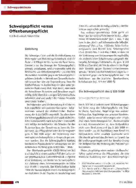 Vorschauseite 1: Schweigepflicht versus Offenbarungspflicht