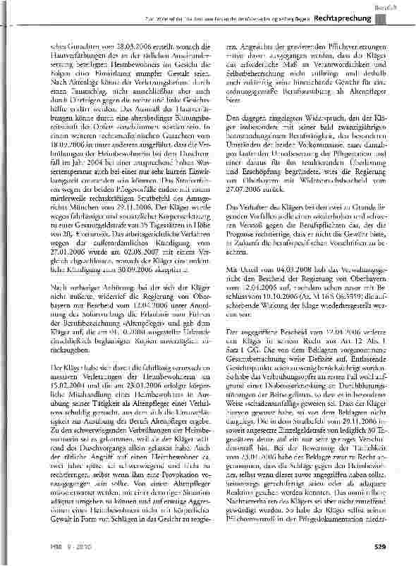 Vorschauseite 3: Zum Widerruf der Erlaubnis zum Führen der Berufsbezeichnung »Altenpfleger«AltPflG § 1 Satz1,§2 Abs. 1 Nr. 2 und Abs. 2 Satz 2; GG Art. 12 Abs. 1; VwGO § 113 Abs. 1 Satz 1
