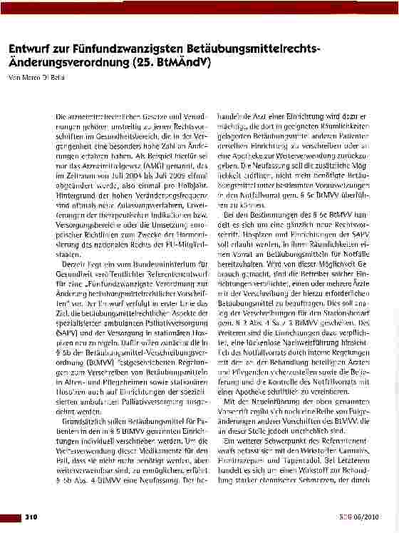 Vorschauseite 1: Entwurf zur Fünfundzwanzigsten Betäubungsmittelrechts-Änderungsverordnung (25* BtMÄndV)