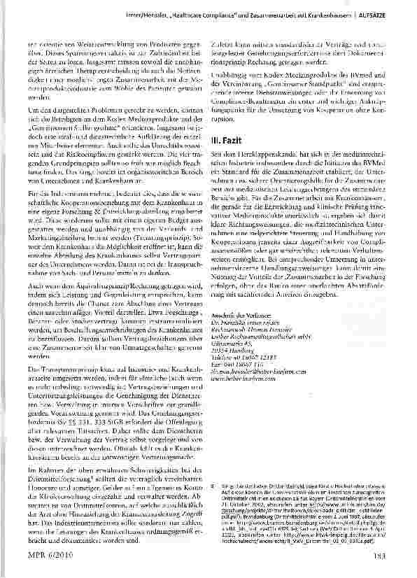 Vorschauseite 3: „Healthcare Compliance und Zusammenarbeit mit Krankenhäusern - zwischen Kooperation und Korruption