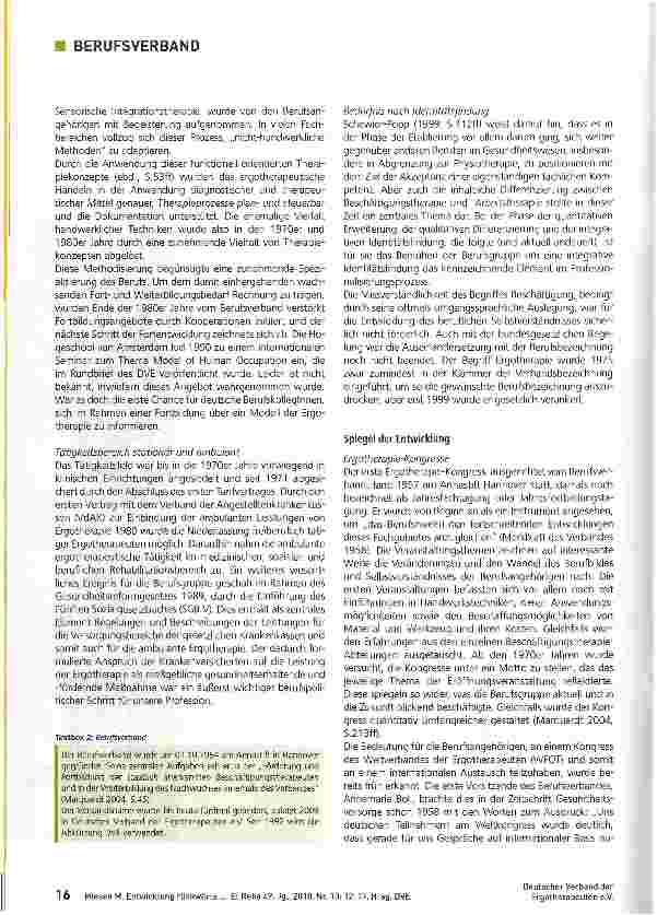 Vorschauseite 4: Das Berufsbild Ergotherapie „West bis zur Wiedervereinigung