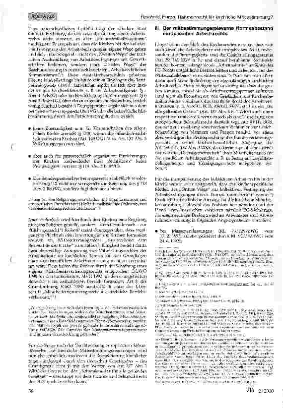 Vorschauseite 2: Europäisches Rahmenrecht für die kirchliche Mitbestimmung?