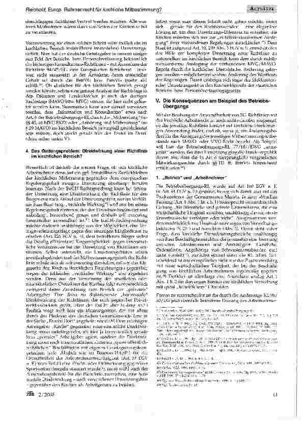 Vorschauseite 5: Europäisches Rahmenrecht für die kirchliche Mitbestimmung?