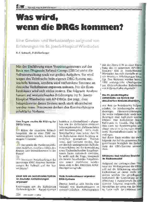 Vorschauseite 1: Was wird, wenn die DRGs kommen? Eine Gewinnund Verlustanalyse aufgrund von Erfahrungen im St. Josefs-Hospital Wiesbaden